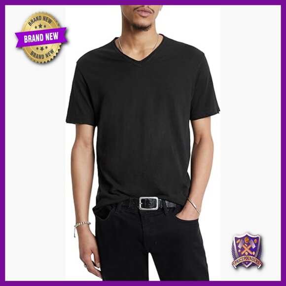 Men's Classic V-Neck Cotton Tee with Raw Edge Trim Casual Fit